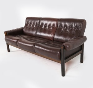 SCANDINAVIAN BEECH & LEATHER SOFA C.1970'S