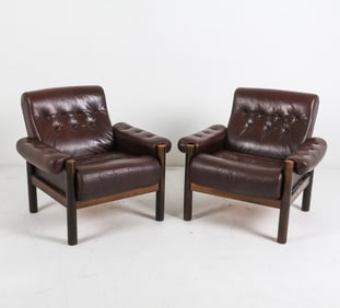 PAIR SCANDINAVIAN BEECH & LEATHER CHAIRS C.1970'S