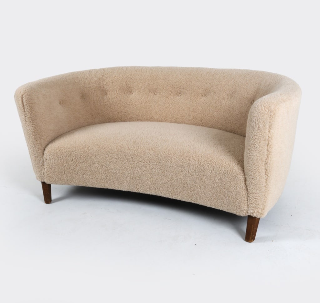 DANISH LAMBS WOOL BANANA SOFA C.1940'S (1 of 10)
