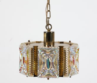 DANISH BRASS & PRESSED GLASS CEILING LAMP C.1970'S