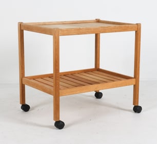 DANISH MID-CENTURY OAK ROLLING BAR CART C.1970'S