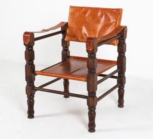 KLINT STYLE OAK & LEATHER SAFARI CHAIR C.1970'S