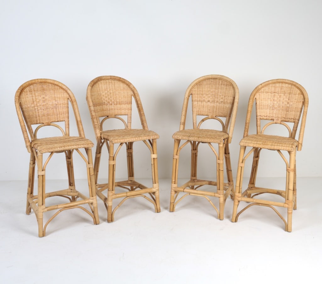 (4) SERENA & LILY 'RIVIERA' BAMBOO & RATTAN STOOLS (1 of 14)