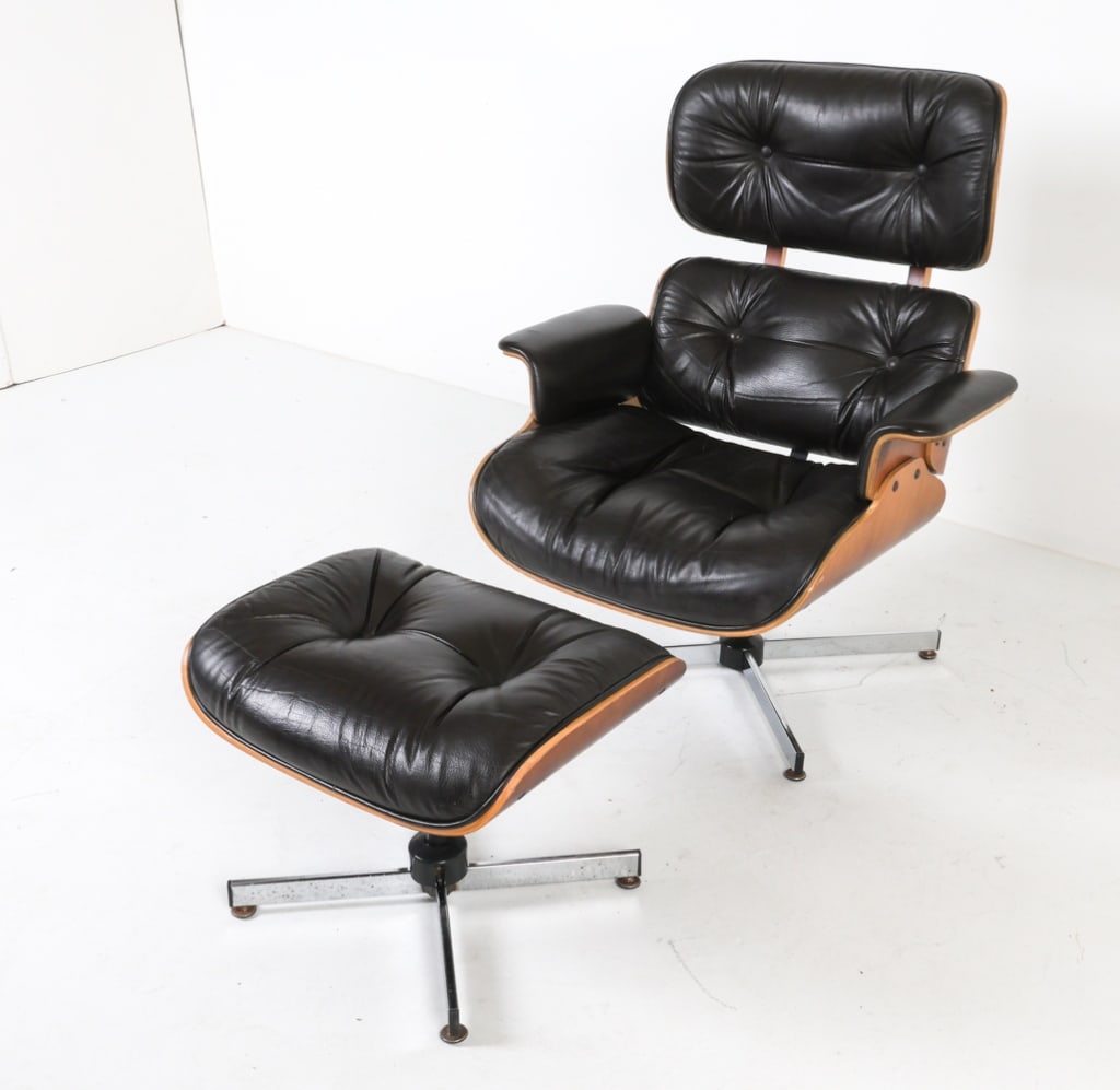 EAMES STYLE LEATHER LOUNGE CHAIR & OTTOMAN (1 of 12)