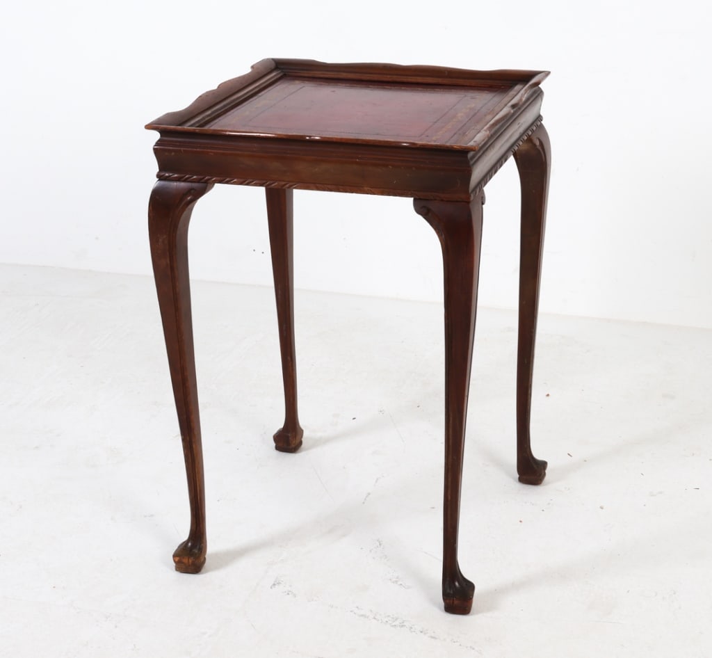 ENGLISH MAHOGANY & TOOLED LEATHER SIDE TABLE (1 of 10)