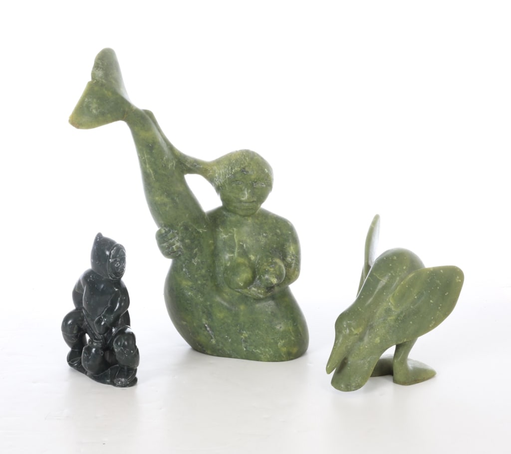 (3) ALASKAN INUIT CARVED STONE FIGURES (1 of 9)