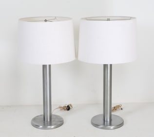 PAIR OF NESSEN BRUSHED ALUMINUM TABLE LAMPS