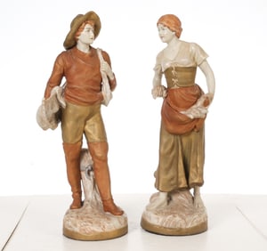 (2) ROYAL DUX FAMER & FISHERMAN CERAMIC FIGURES