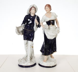 (2) ROYAL DUX FARMER & FISHERMAN PORCELAIN FIGURES