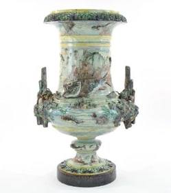 MONUMENTAL 19TH C. MAJOLICA PALISSY URN