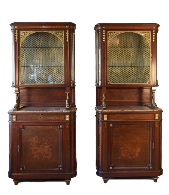 FRENCH MARBLE & ORMOLU VITRINE CABINETS (1 of 12)