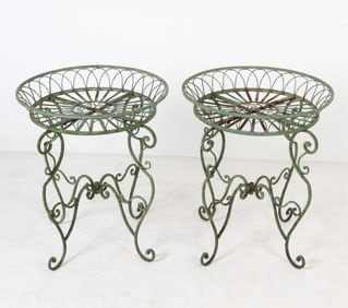 PAIR OF WROUGHT IRON STANDING PLANT STANDS