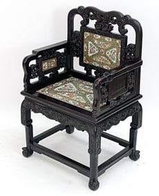 QING DYNASTY HARDWOOD & PORCELAIN "EMPERORS CHAIR"