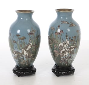 PAIR JAPANESE CLOISONNE ENAMEL VASES