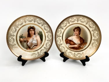 (2) ANTIQUE ROYAL VIENNA GILT PORTRAIT PLATES