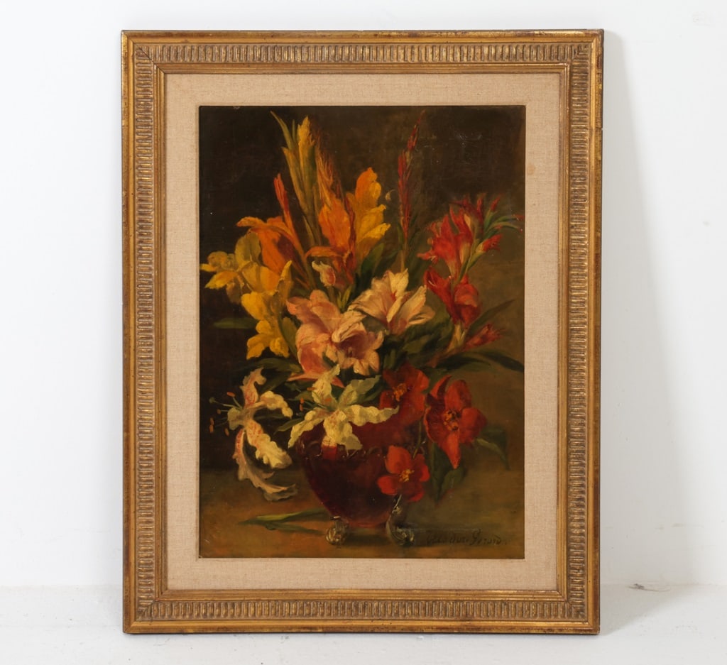 THEODORE GERARD (BELGIAN 1829-1895) STILL LIFE O/C: Signed to corner. Frame: H 28.25" x W 22.5" Sight: H 21.5" x W 15" Condition: Minor cracking throughout canvas. Slight nicks and dings to frame. Wear consistent with age and use.