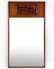 BRUTALIST SCULPTURAL WALNUT MIRROR