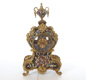 ANTIQUE FRENCH CHAMPLEVE & ORMOLU MANTEL CLOCK