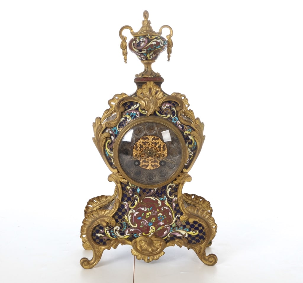 ANTIQUE FRENCH CHAMPLEVE & ORMOLU MANTEL CLOCK (1 of 20)