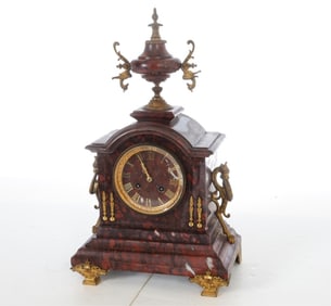 ANTIQUE FRENCH ROUGE MARBLE MANTEL CLOCK