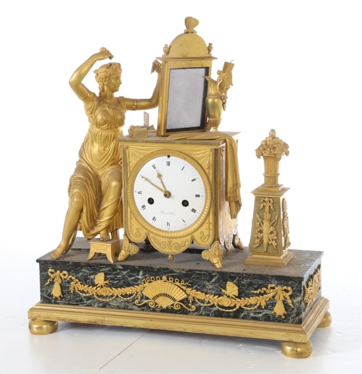 ANTIQUE NEOCLASSICAL ORMULU MARBLE FIGURAL CLOCK (1 of 15)
