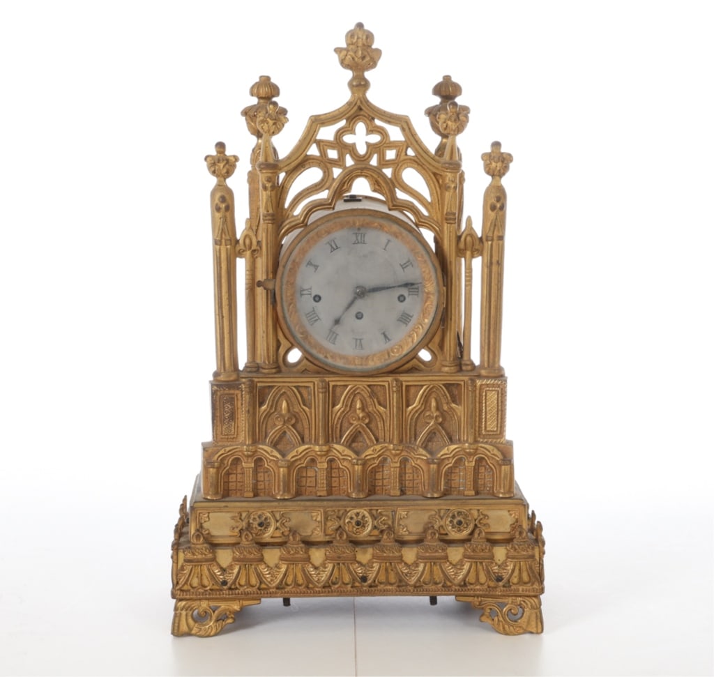 FRENCH 19TH C. ORMOLU CATHEDRAL MANTEL CLOCK (1 of 11)