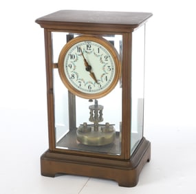 BRASS & GLASS URANIA DISC PENDULUM MANTEL CLOCK