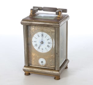 19TH C. AIGUILLES BRASS CARRIAGE CLOCK W/ CASE