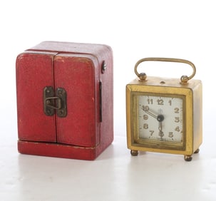 JUNGHANS GERMAN BRASS TRAVEL CLOCK WITH/CASE