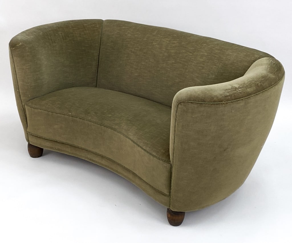 FLEMMING LASSEN STYLE DANISH VELVET BANANA SOFA (1 of 11)