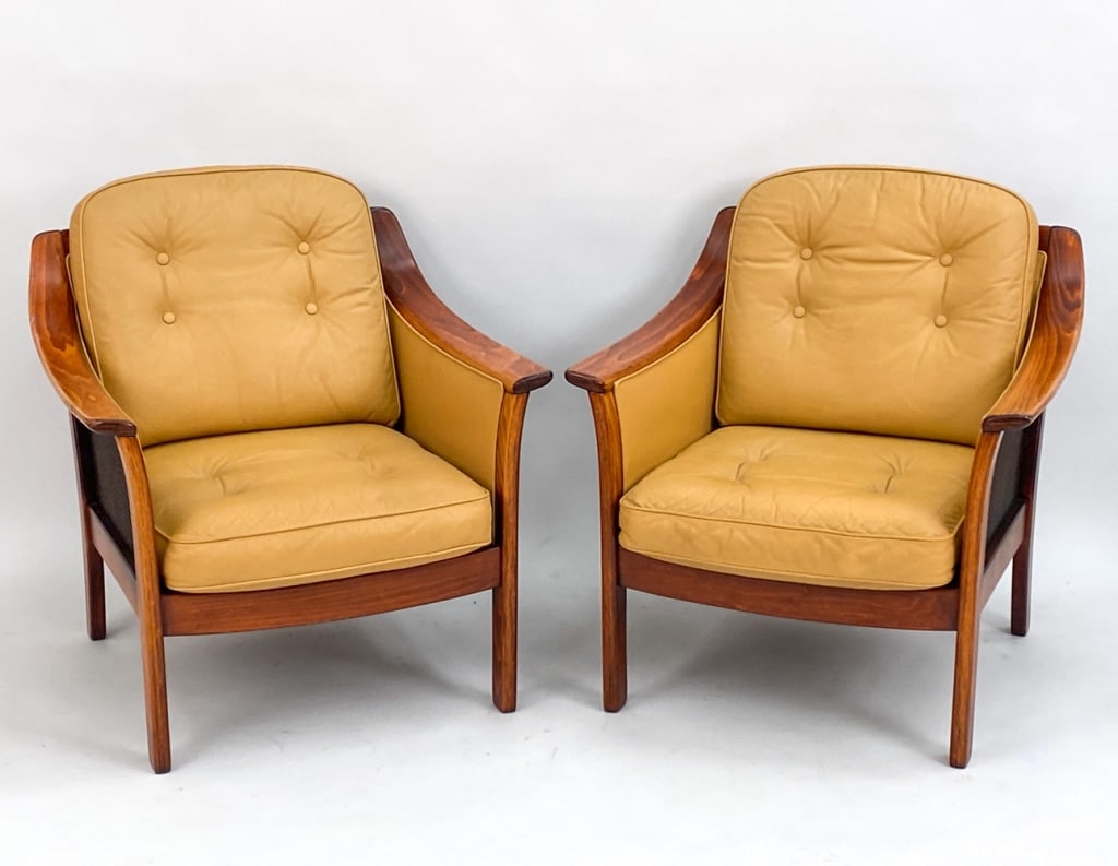 PAIR ATTR. ARNE NORELL BEECH & LEATHER CHAIRS (1 of 15)