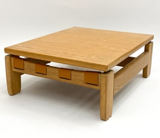 DANISH OAK & LEATHER COFFEE TABLE C.1970'S