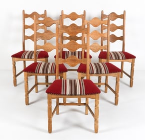 (6) ATTR. KJAERNULF DANISH OAK DINING CHAIRS 1970S