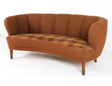 DANISH PLAID WOOL BANANA SOFA, CIRCA 1950'S