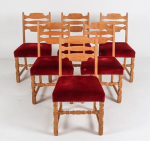 KJAERNULF STYLE DANISH OAK RAZORBACK DINING CHAIRS