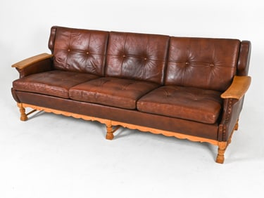 ATTR. SVEND SKIPPER DANISH LEATHER AND OAK SOFA