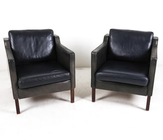 (2) STOUBY DANISH LEATHER ARMCHAIRS