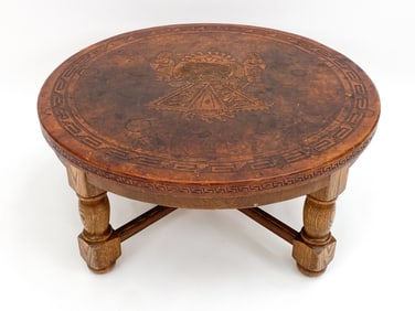 OAK & LEATHER PAZMINO STYLE COFFEE TABLE. C.1960'S