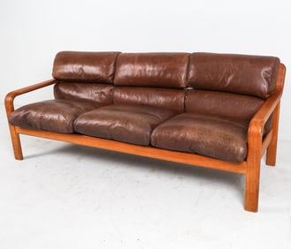 L.OLSEN & SON DANISH TEAK & LEATHER SOFA C.1970'S