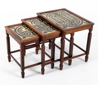 DANISH ROSEWOOD AND CERAMIC TILE NESTING TABLES