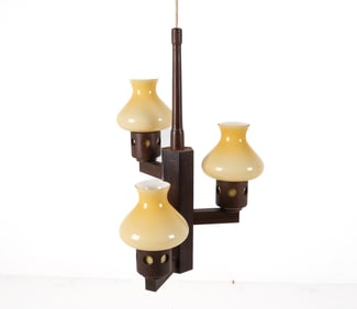SCANDINAVIAN PINE 3-LIGHT CHANDELIER, C.1960'S