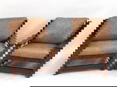 DANISH BRUTALIST LEATHER LOUNGE CHAIRS C.1970S