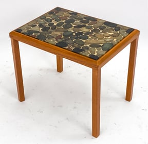 ATTR. KOFOD-LARSEN TEAK & RIVER STONE SIDE TABLE