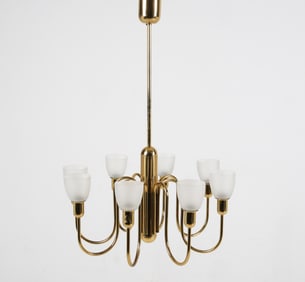 ITALIAN BRASS & GLASS CHANDELIER C.1970'S