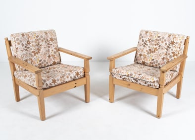 PAIR OF DANISH PINE LOUNGE CHAIRS C. 1970'S