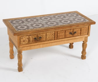 KJAERNULF STYLE DANISH OAK AND TILE TOP TABLE
