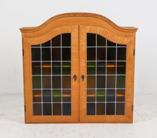 OAK & STAINED GLASS CABINET TOP C.1970'S