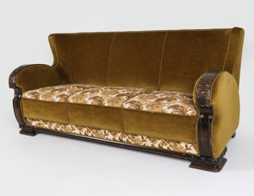 ART DECO DANISH OAK & MOHAIR SOFA, CIRCA 1940'S