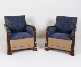 DANISH ART DECO STYLE OAK & WOOL CLUB CHAIRS 1950S