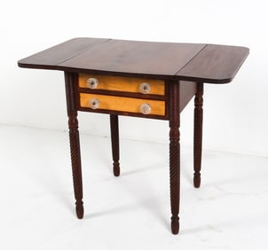 ANTIQUE EMPIRE DROP-LEAF MAHOGANY SIDE TABLE
